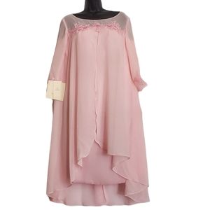 NEW TWO PIECE A-LINE MOTHER OF THE BRIDE KNEE LENGTH CHIFFON LONG SLEEVE DRESS M